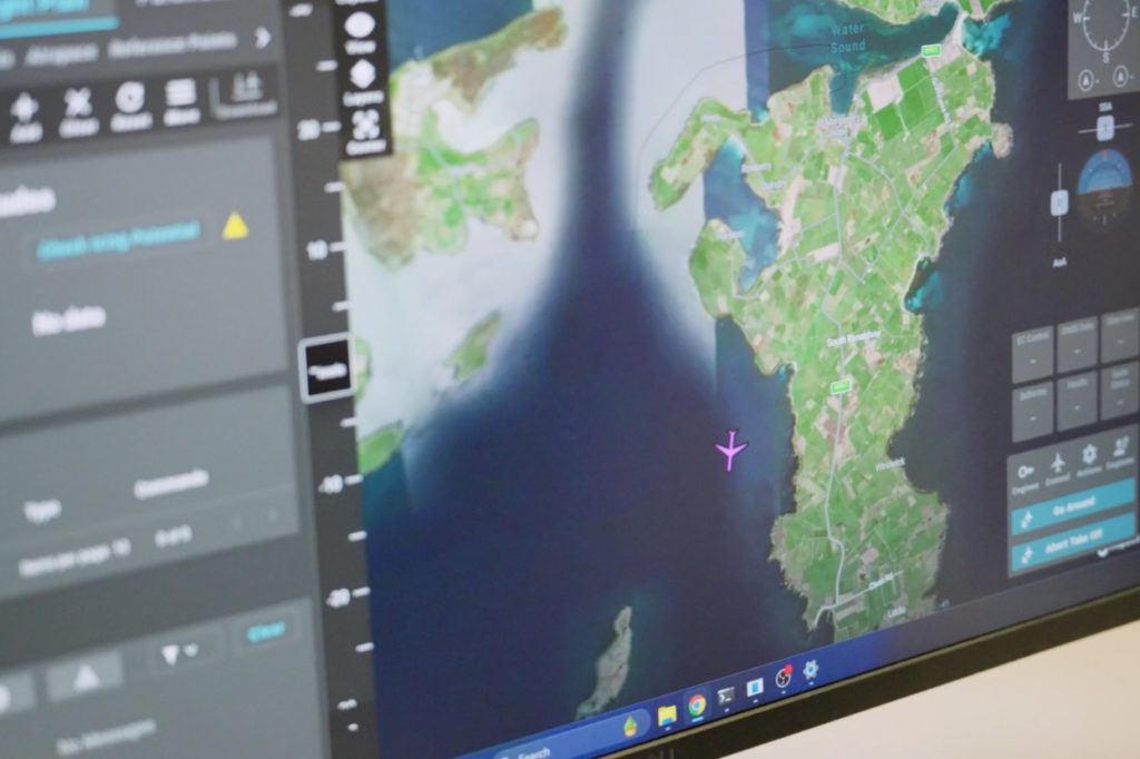 Emergency response: Drone flight monitoring interface showing aircraft position over coastal map.